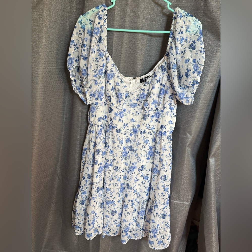 Trixxi Blue Floral Puff-Sleeve Midi Dress